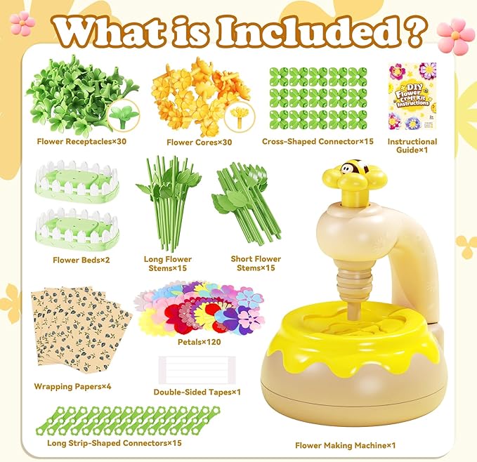 LC eterna DIY Flower Bouquet Craft Kit, Arts and Crafts for Kids Ages 3-8, Flower-Making Activity Educational Toy Set, Christmas Birthday Gift for 3 4 5 6 7 8 9 10 Year Old Girls Boys