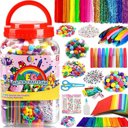 FUNZBO Arts and Crafts Supplies for Kids -Christmas Kids Craft Kit with Pipe Cleaners, Popsicle Sticks, Pompoms & Stickers, All in One Homeschool Supplies, Toys Crafts for Girls Boys Age 4+
