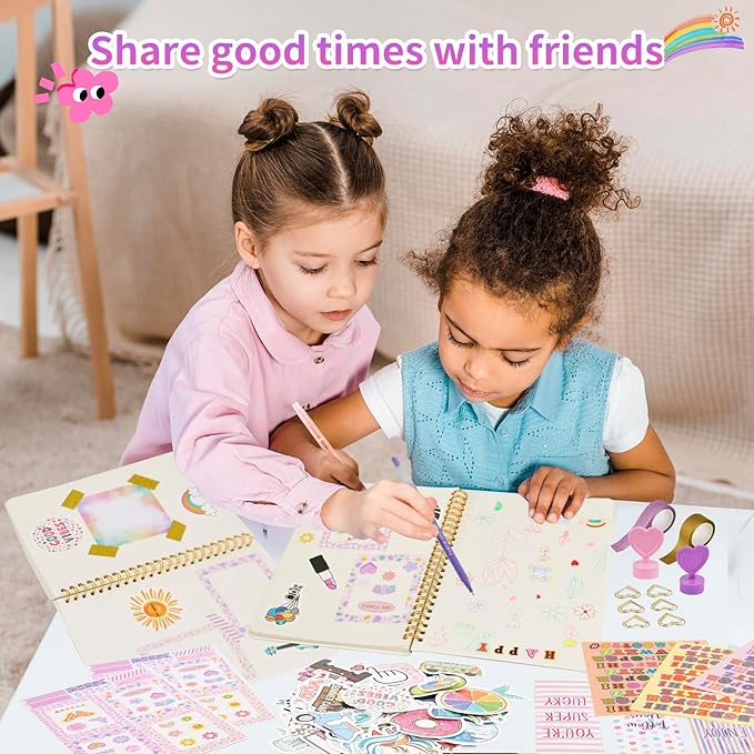 DIY Journal Kit for Girls - 2PC Stocking Stuffers for Teen Girls, Stationary & Diary Set, Christmas Birthday Gifts for 8 9 10 11 12 13 14 Year Old Girls, Scrapbook Supplies Art and Crafts Toy Kit