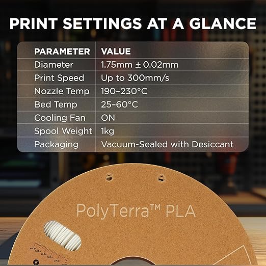 Polymaker Matte PLA Filament Cotton White 1.75mm 1kg 3D Printing Filament, PolyTerra 3D Printer PLA Filament