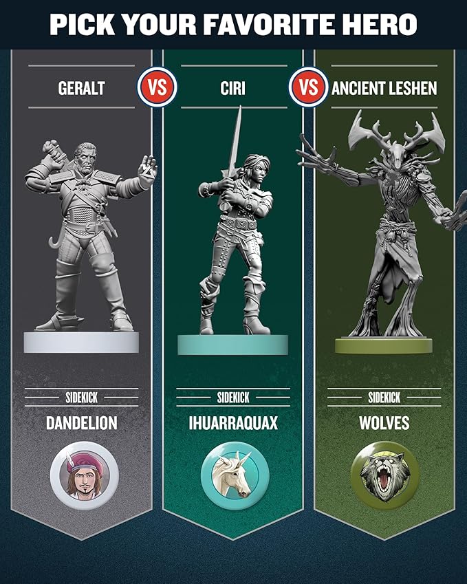 Restoration Games Unmatched The Witcher Steel & Silver - Strategy Board Game for Adults - Witcher Heroes Expansion with Double Sided Battlefield - 2-3 Players - 30 Min Playtime - Ages 9+
