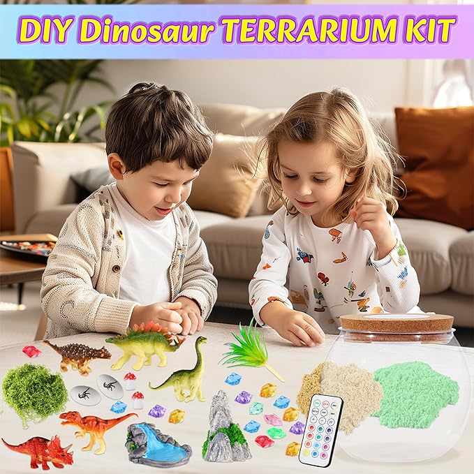 Gifmore Dinosaur Terrarium Kit for Kids with LED Night Light & Remote Control, Dinosaur Toys & Arts and Crafts for Boys Ages 4-12, Creative Birthday Christmas Gifts for Kids