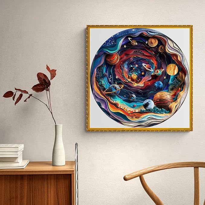 Wooden Puzzle for Adults-Wooden Puzzle Unique Shape Advanced 3D Universe Wooden Jigsaw Puzzle for Adults and Kids,Best Gift,Wood Puzzles,Challenge Wooden Jigsaw Puzzle 17.3 * 17.3in 450pcs