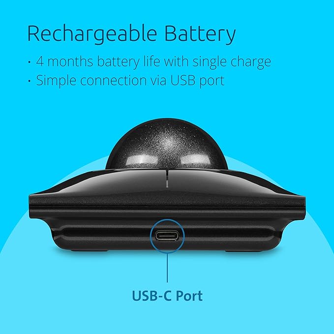Kensington SlimBlade™ Pro Wireless Trackball, Rechargeable Battery, Bluetooth 2.4GHz Connection Options Black/Gray (K72085WW)