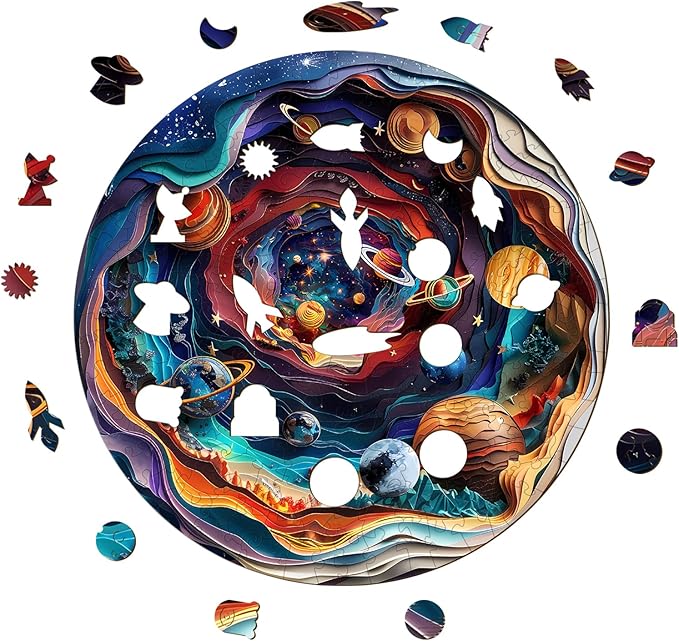 Wooden Puzzle for Adults-Wooden Puzzle Unique Shape Advanced 3D Universe Wooden Jigsaw Puzzle for Adults and Kids,Best Gift,Wood Puzzles,Challenge Wooden Jigsaw Puzzle 17.3 * 17.3in 450pcs