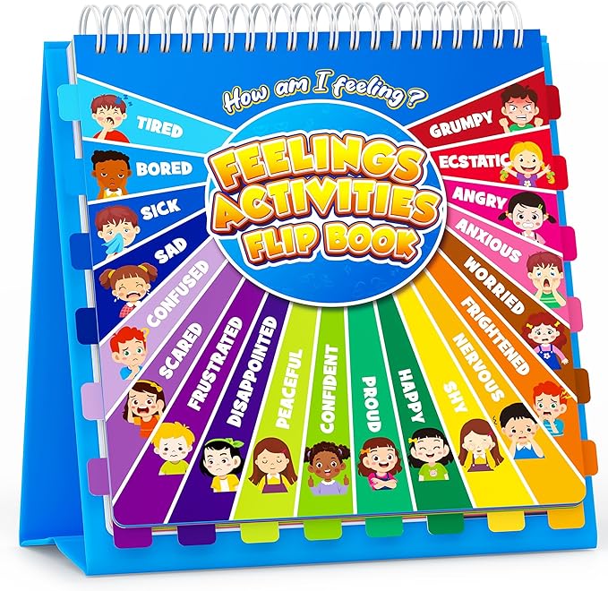 D-FantiX Feelings Flip Book for Kids, Emotions Chart Feelings Book Calm Down Corner Supplies, Autism Learning Materials ADHD Tools for Preschool Kindergarten Classroom