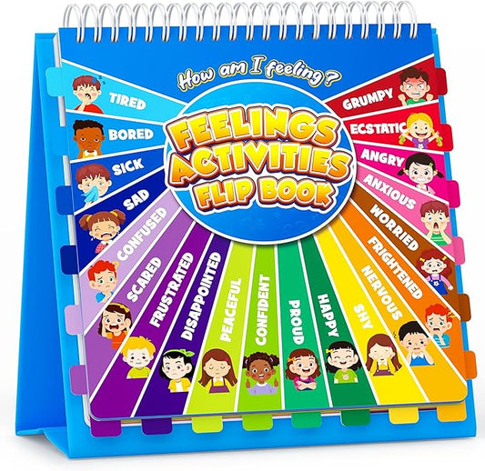 D-FantiX Feelings Flip Book for Kids, Emotions Chart Feelings Book Calm Down Corner Supplies, Autism Learning Materials ADHD Tools for Preschool Kindergarten Classroom