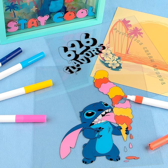 Fashion Angels Disney Stitch DIY 3D Shadow Box Kit, Kids Craft Set with Markers, Colorable Inserts & Backgrounds, Ideal Art Project for Girls & Boys Ages 8+