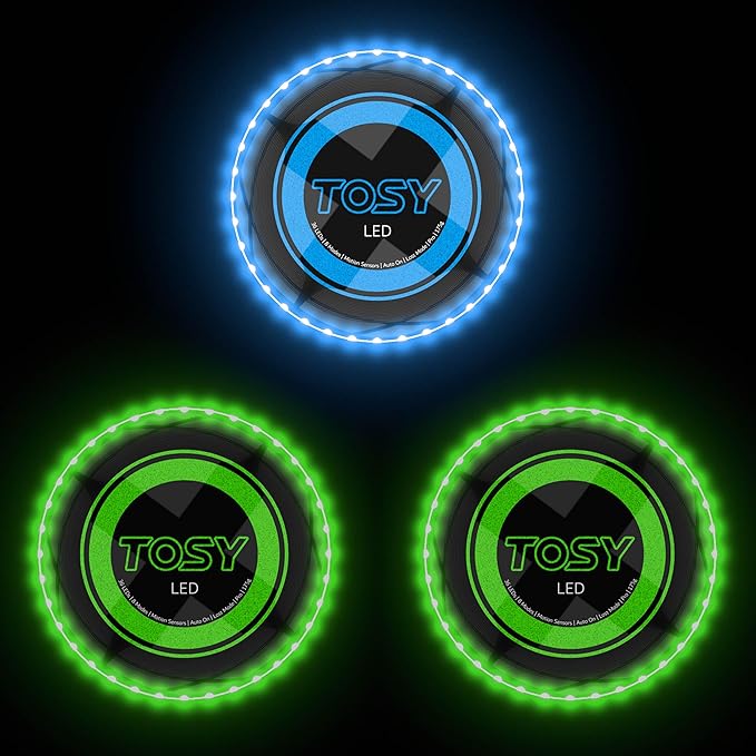 TOSY Bundle of 3-2X Green + Blue - Flying Disc 36 LEDs, Super Bright, Smart Modes, Auto Light Up, Rechargeable, Cool Fun Christmas, Birthday & Camping Gift for Men/Boys/Teens/Kids, 175g Frisbee