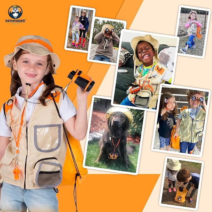 Kids Explorer Kit with Safari Vest & Hat for 7-12 Year Old Boys & Girls - Safari Costume & Dress Up as Zoo Keeper, Paleontologist - Giftable Outdoor Adventure Kit for Kids + Adventure Book