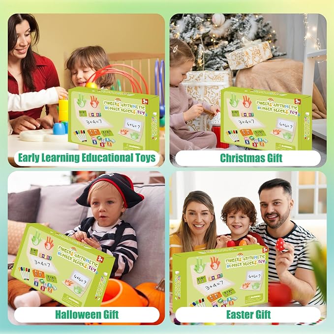 Number Blocks Toys for Kids Wooden Montessori Toys for 3 4 Years Old Boy Girl Toddler Fingers Arithmetic Educational Math Manipulatives with Whiteboard 5-7 Preschool Learning Activities Counting Game