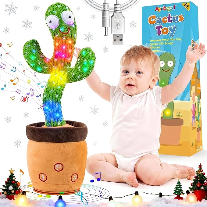 Rechargeable Dancing Talking Cactus Toy for Baby Toddler, Stocking Stuffers for Kids,Singing Mimicking Recording Repeating with 120 Songs, tummy time toys for Girls Boys, Birthday or Chirstmas Gifts