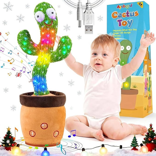 Rechargeable Dancing Talking Cactus Toy for Baby Toddler, Stocking Stuffers for Kids,Singing Mimicking Recording Repeating with 120 Songs, tummy time toys for Girls Boys, Birthday or Chirstmas Gifts