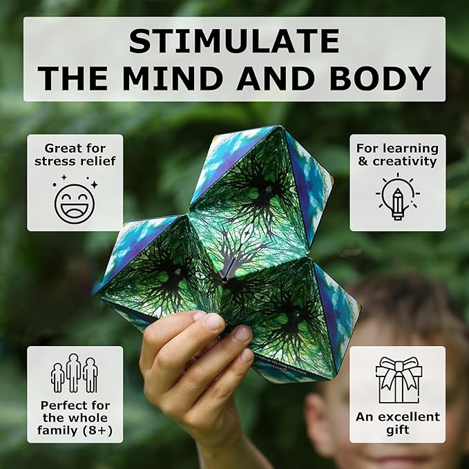 SHASHIBO Shape Shifting Box - Award-Winning Fidget Toy w/ 36 Rare Earth Magnets - Fidget Cube Transforms Into Over 70 Shapes, Sensory Toy Gift for Kids, Teens, and Adults (Black & White)