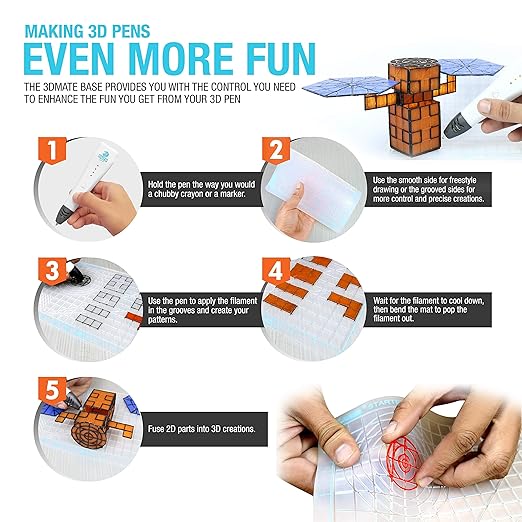 3D Pen Filament with Silicon Design Mat and Compatible Stencils Book with 11 Templates - 1.75mm PLA Plastic Refills - 360 Feet of Assorted Filament for 3D Drawing and Doodling