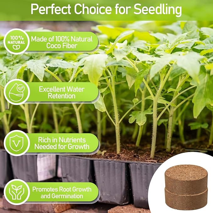 Legigo 100 Pcs 50mm Coco Coir Pellets Seed Starter Soil Mix- Organic Coconut Coir Potting Soil Pods for Seedling, Coco Peat Soil Discs for Indoor & Outdoor Plants Bonsai Herbs Vegetables and Flowers