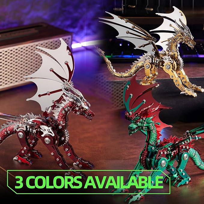 OreilleStar 3D Metal Dragon Puzzle, Mechanical Model Building Kit, Green and Red Assembly Puzzle for Adults Gift (Red Dragon)