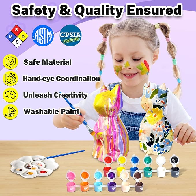 FUNZBO 2pcs Paint Your Own Cat Lamp - Arts and Crafts Supplies Kitten Painting Kits for Kids Teens, DIY Night Light Toy for Toddlers Girls Boys Ages 3 4 5 6 7 8 9 10 11 12 13 Christmas Birthday Gifts