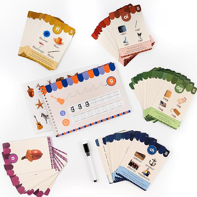 Montessori Phonics Flash Cards and Alphabet Workbook, Hands-On Learn to Read and Write System with Letter Tracing, Preschool Educational Learning Set for Kids Ages 3–7