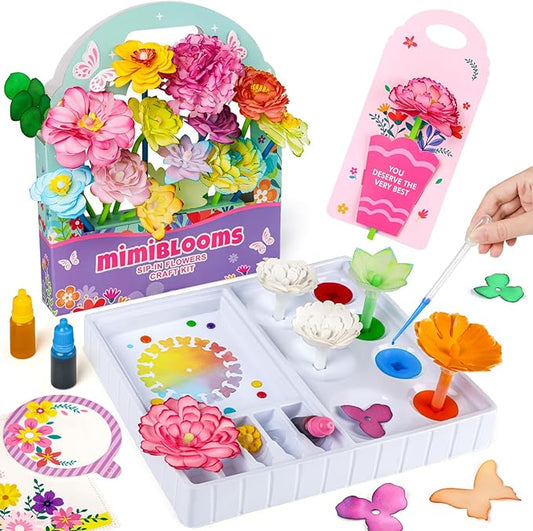 Mimiblooms Paper Flowers Science Kit for Girls, Magic Flower Paper Color Science Dyeing Kit, Arts&Crafts for Kids Age 8-12, Science Experiments Color Changing for Girls 6 7 9 10 11 yr Birthday Gift