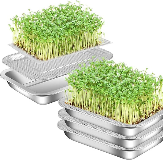 9 Pcs Seed Sprouting Kit Seed Sprouter Growing Tray Microgreens Growing Kit Stainless Steel Plant Germination Tray with Filter Pad Mesh Mat Bean Sprout Grower for Beans Broccoli Alfalfa Wheat Grass