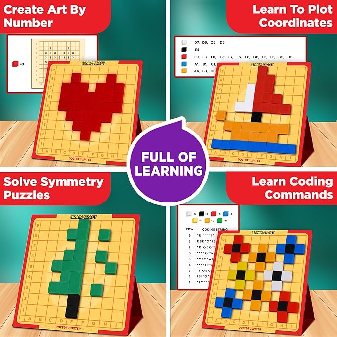 Doctor Jupiter My First STEM Pixel Art Kit for Kids | Learning & Educational Coding Basics for Boys & Girls| Building Toys, Montessori Toy, Math Puzzle with 100+ Challenges