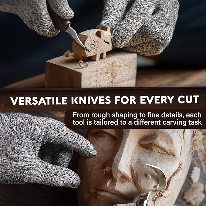 Professional Wood Carving Kit for Beginners - Gift Ready Wood Carving Tools Set | Whittling Kit with 8 Wood Carving Knives, Spoon Carving Tools, Wood Blocks, Gloves, Roll Bag and Sharpening Strop