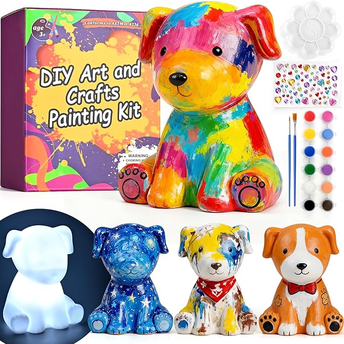 dededa Paint Your Own Dog Lamp Kit, Arts and Crafts for Kids, Art Supplies Painting Kits for Kids 8-12, Christmas Halloween Birthday Crafts Gifts for Boys Girls Ages 4 5 6 7 8 9 10 11 12+, Dog Toys