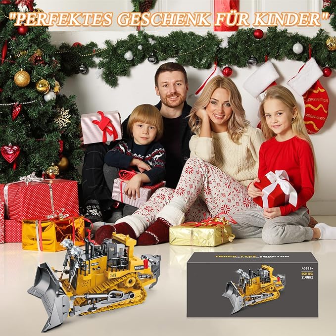 Rc Bulldozer Toys for Boys,Construction Remote Control Bulldozer with Metal bulldozing Shovel Lights/Sounds for Kids Boys