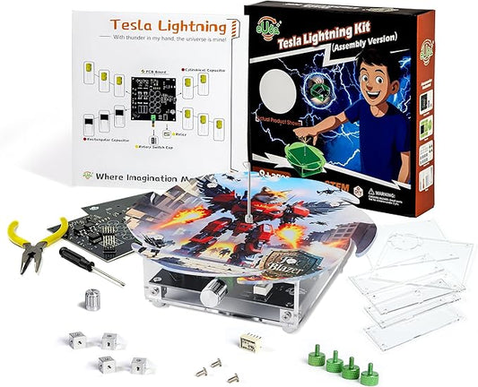 eUda+ STEM Tesla Lightning Kit – Easy DIY Electronic Science Kit – Perfect Christmas STEM Gift for Kids – Fun Hands-On Learning & Building Toy(Assembly Version) (Fire Wheel-Fox Blazer)