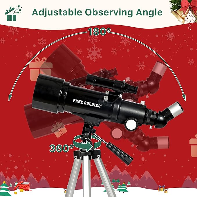 FREE SOLDIER Telescope for Kids 70mm Aperture Astronomical Refractor Telescopes for Beginners (16X-120X) 400mm Telescope for Adults High Powered with A Phone Adapter & A Wireless Remote (Black)