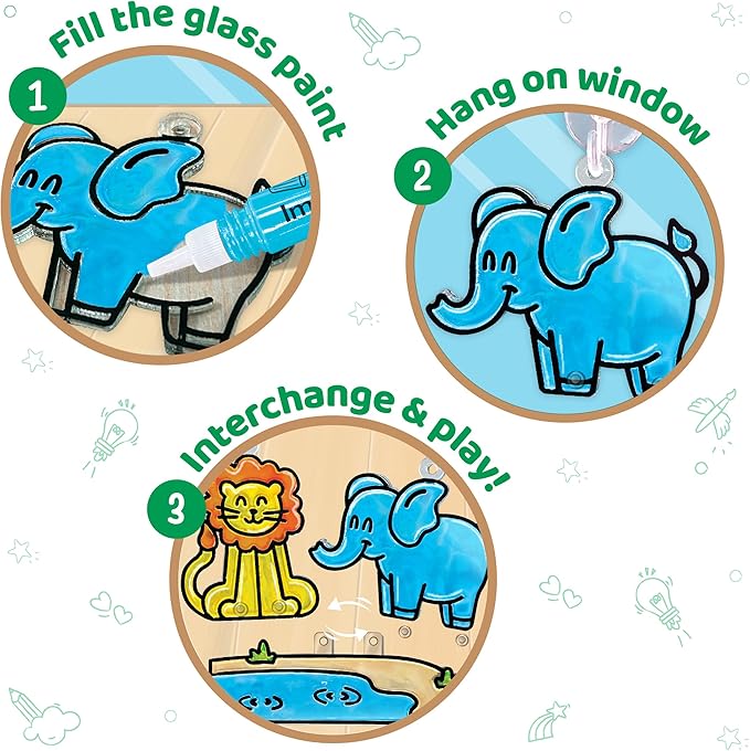 Imagimake Window Art Jungle Suncatcher Kit | Animal Toys | Girls Toys Age 6-8 | Arts and Crafts for Kids Ages 8-12 | Creative Fun Craft Kit for Ages 5-7-9 | Girls & Boys Christmas Gifts Age 8-10-12