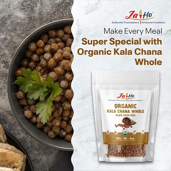 Jai Ho Certified Organic Kala Chana Whole 4 lb | Black Chick Peas | USDA Organic | Non-GMO | Chemical-Free | Premium Quality Kosher | 4 Lb (Kala Chana (Black Chick Peas))