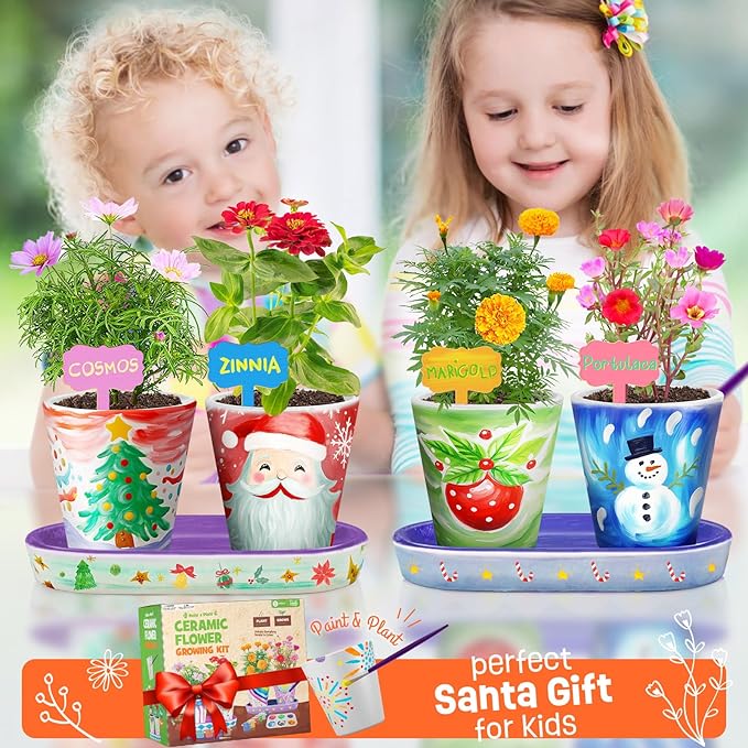 4 Set Paint & Plant Flower Gardening Kit - Gifts for Girls Ages 8-12, Arts and Crafts for Kids Ages 8-12, Kids Gardening Set, Toys Birthday for Girls Boys Ages 6 7 8 9 10 11 12