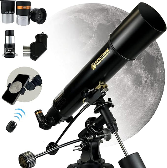 SpectrumOI Telescope for Adults and Kids, 102mm (4") Refractor Telescope, Beginner Telescope for Adults and Kids 8-12, EQ Mount Telescope, Telescopio Profesional with Phone Adapter Wireless Remote…