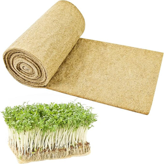1Roll 10" X 236" Microgreen Growing Mat Hemp Fiber Grow Mats Microgreens Growing Kit Jute Hydroponic Pads Indoor Organic Production for Microgreen Starter Tray Wheatgrass Sprouts