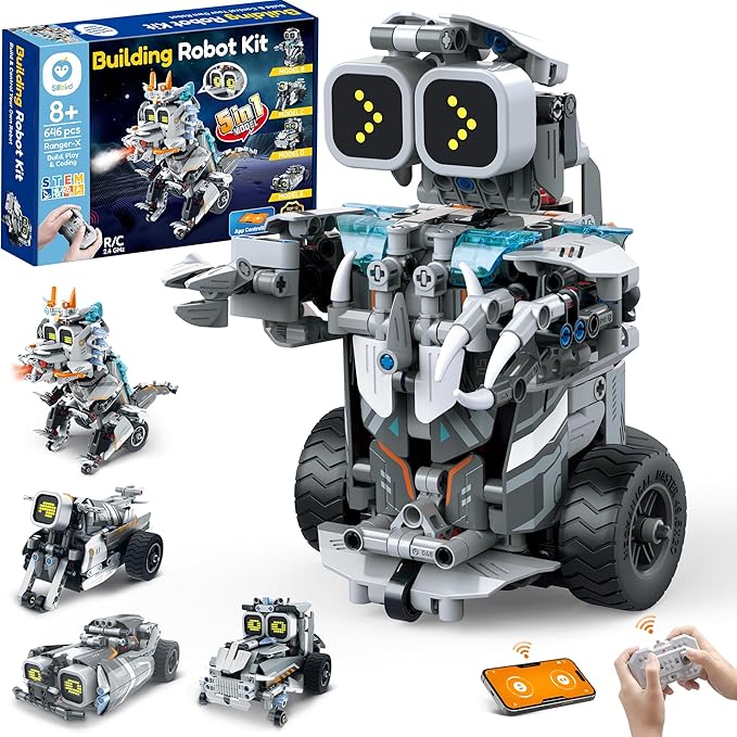 Sillbird Building Robot Dinosaur Kit with Remote Control Christmas Stem Gifts for Boys Age 8-12, Build Coding Robotic Toys for Kids Birthday, 5 in 1 Buildable Set with 646 Pieces