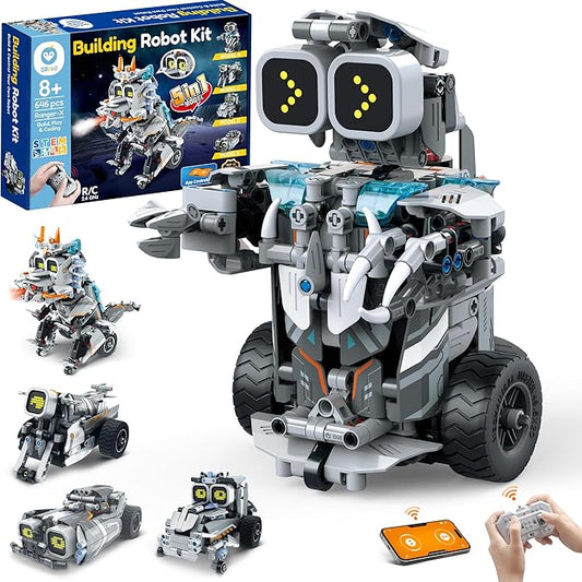Sillbird Building Robot Dinosaur Kit with Remote Control Christmas Stem Gifts for Boys Age 8-12, Build Coding Robotic Toys for Kids Birthday, 5 in 1 Buildable Set with 646 Pieces