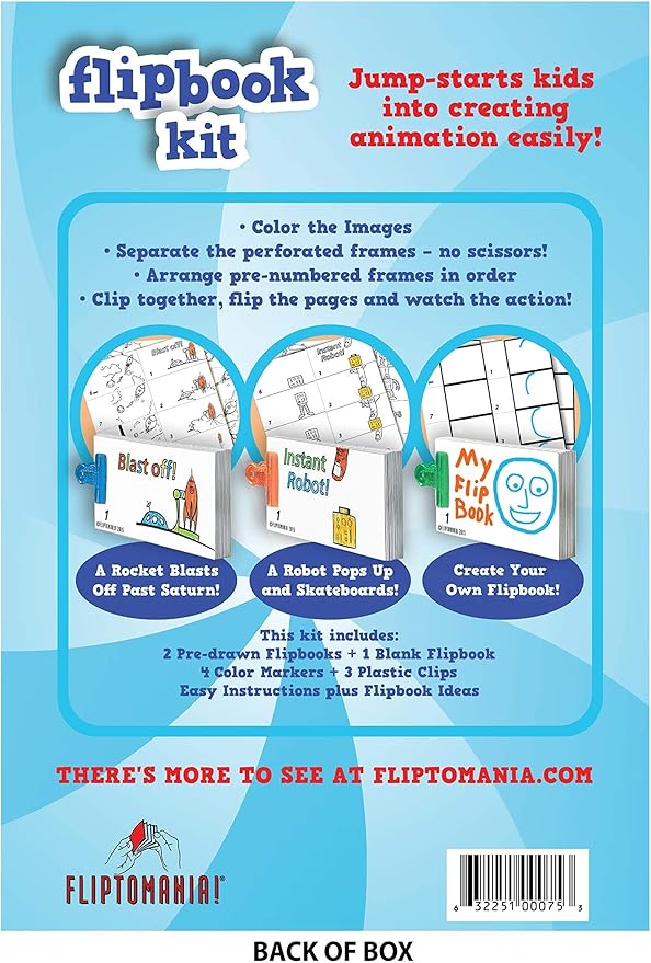 Fliptomania Bundle of 3 Flipbook Kits for Kids - Rocket & Robot, Frog and Butterfly, Dinosaurs - Save 15%