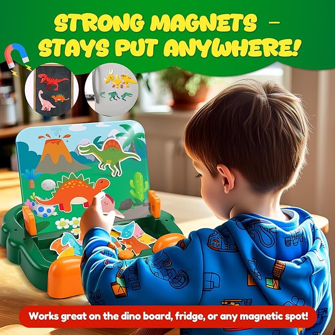 2 in 1 Dinosaur Magnetic Puzzle Board and Drawing Board for Toddlers, Montessori Quiet Travel Toy with 39 Puzzles & 2 Markers - Educational Writing Game for Preschoolers Kids Ages 3-8