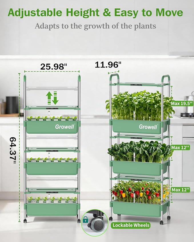 Large Hydroponics Growing System Kit, Vertical Indoor Herb Garden Kit with LED Grow Light & Independent Water Pump, 42L Movable Indoor Planter Perfect Gardening Gifts (3 Tier-81 Pods Green)