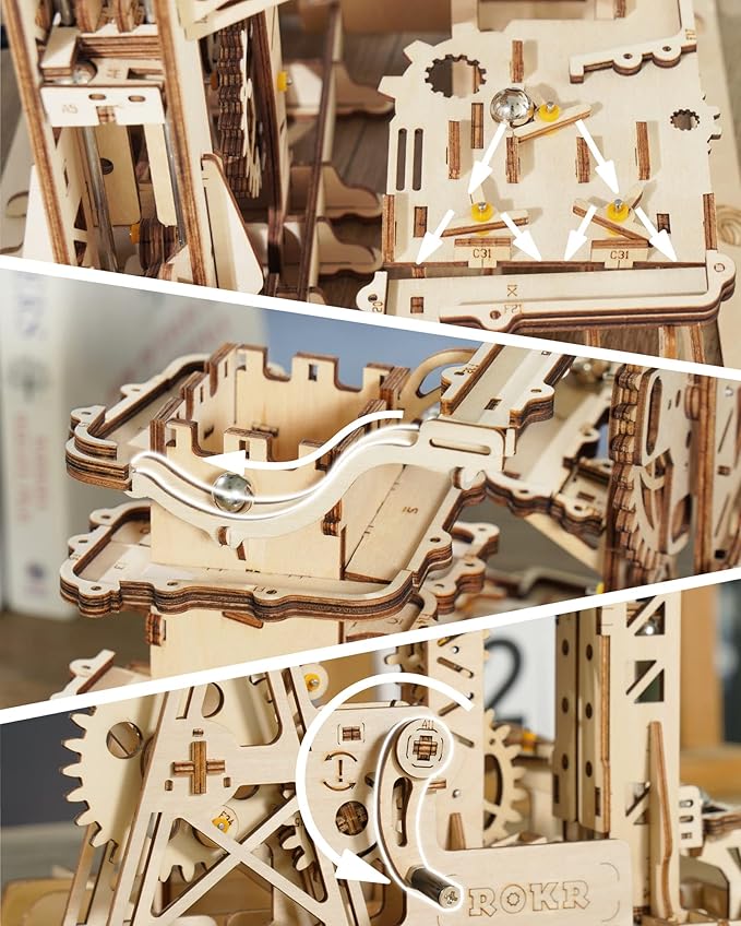 ROKR 3D Wooden Puzzles for Adults-Marble Run Wood Model Building Kit-Tower Coaster
