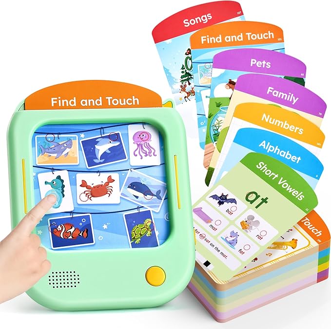 JoyCat Kids Learning Tablet, 156 Pages Tap-to-Read Flash Cards with 20 Interactive Games, Montessori Toy for Alphabet, Phonics, Words, Simple Math & Songs, Learning Toy Gifts for 2-5 Years Old