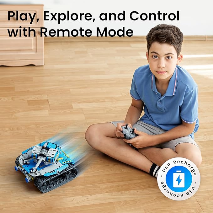 Sillbird Robot Building Kit with Remote Control Christmas STEM Gifts for Boys Ages 8-12, Technic Coding Robotic Toys for Kids Birthday, Build 5in1 Models with 488 Pieces - Blue