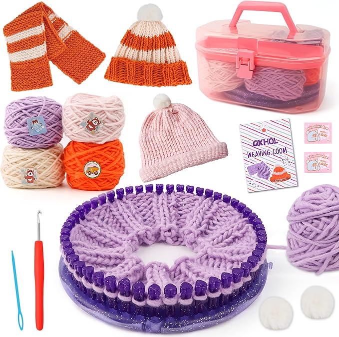 QXHOL Knit Hat Scarf Knitting Loom Kit - DIY Craft Kit for Beginners，Create Custom Hats & Scarves Ideas Christmas Birthday Gifts for Girls & Boys，Toys for Age Kids 6 7 8 9 10 11 12