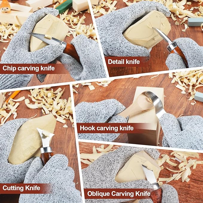 Wood Carving Kit Whittling Kit Wood Carving Tools Set for DIY Crafts with Detail,Roughing,Sloyd,Hook Knife,Whittling Knives for Wood DIY Beginners (Brown)