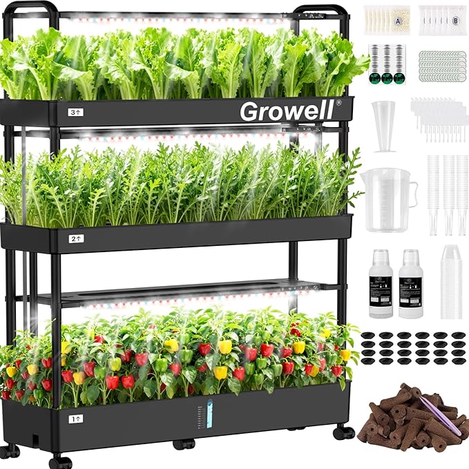 Hydroponics Growing System Kit, 90 Pods, Large Vertical Hydroponic Garden, 32L Indoor Gardening System for Herb Vegetable Fruit, with 2 Light Modes, Auto Circulating Water System