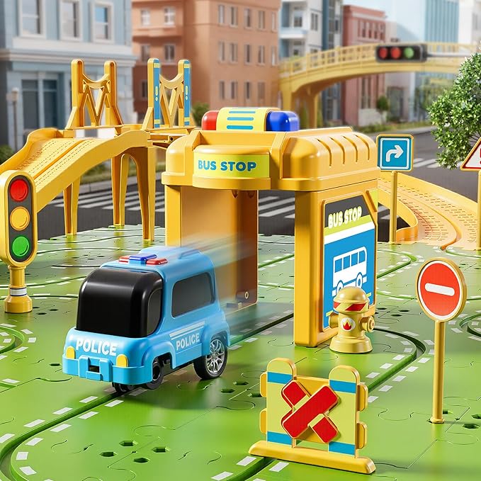 2-Tier Large Puzzle Race Car Track Set for Kids 3-5, Puzzle Tracks Car Play Set, Race Tracks Toys for Toddler Boys 3 4 5 6 Year Old, Birthday Gifts for Kids 3 4 5 6 7 8 Year Old Boys Girls