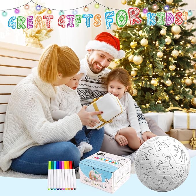 ZOOJOY Color Your Own Soccer Ball with Markers, Soccer Gifts for Girls Boys, Size 3 Unicorn Paint Personalized Arts and Crafts Kit for Kids, Ball Game Birthday Gift Toys for Toddlers 3-10