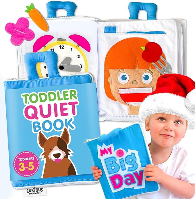 Curious Columbus Quiet Book for Toddlers – Large Fabric Activity Book, Montessori Learning Toy, 10 Engaging Pages for Quiet Play, Perfect for at Home Learning, Airplane Activities and Road Trips